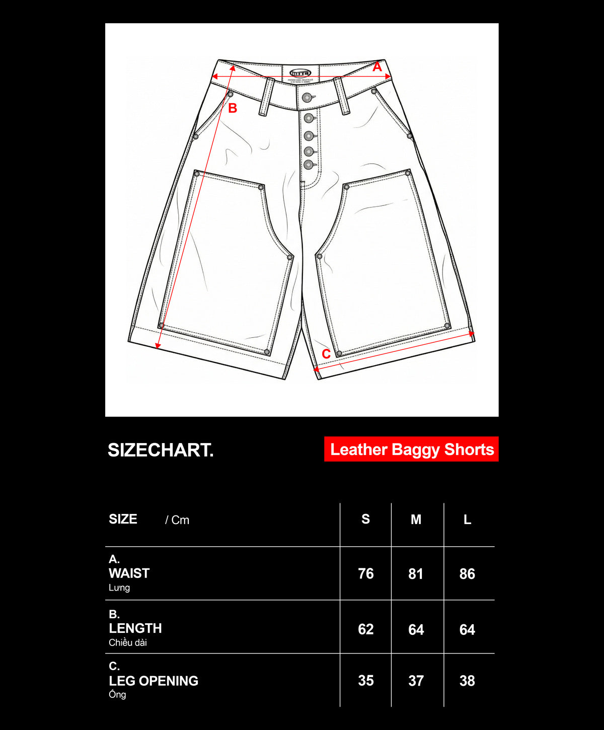 DK LEATHER BAGGY JORT / BLACK