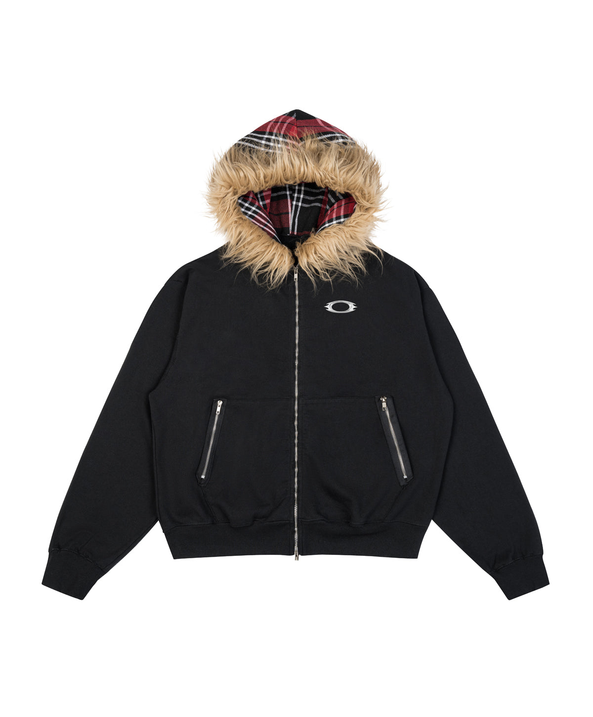FUR METAL LOGO ZIP HOODIE / BLACK