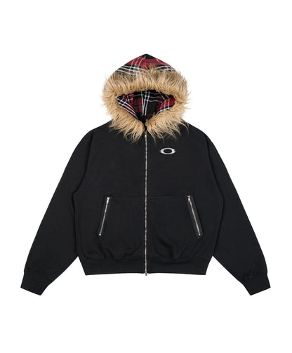 FUR METAL LOGO ZIP HOODIE / BLACK