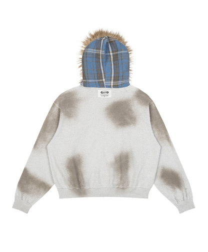 FUR METAL LOGO ZIP HOODIE / GREY