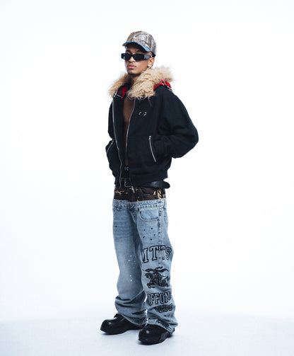 FUR METAL LOGO ZIP HOODIE / BLACK