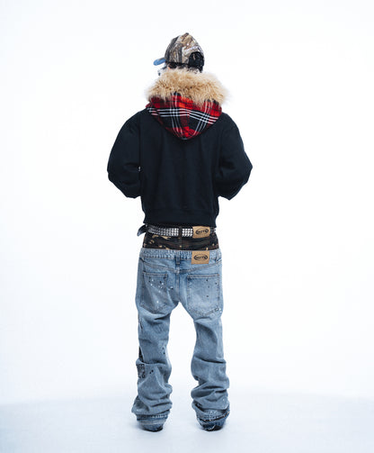 FUR METAL LOGO ZIP HOODIE / BLACK