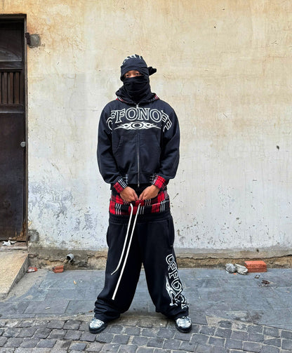 OFFONOFF TRIBAL LOGO FULLZIP HOODIE / BLACK