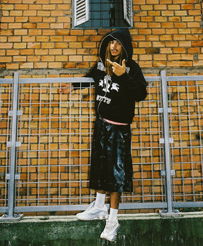 DK LEATHER BAGGY JORT / BLACK