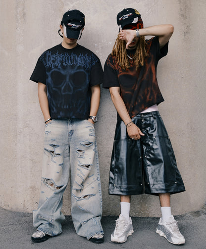 SKULL OVERSIZE TEE / BLACK BLUE