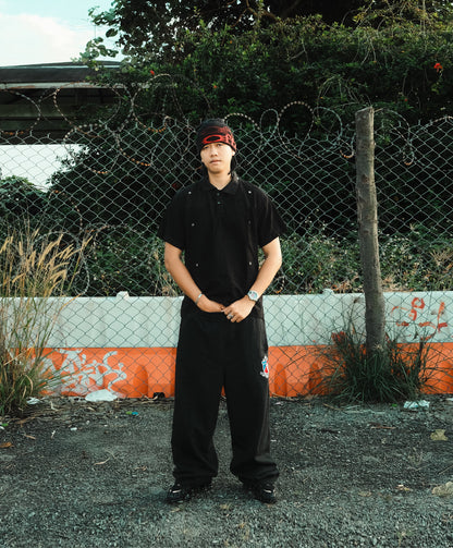 OFFONOFF EYELET POLO / BLACK